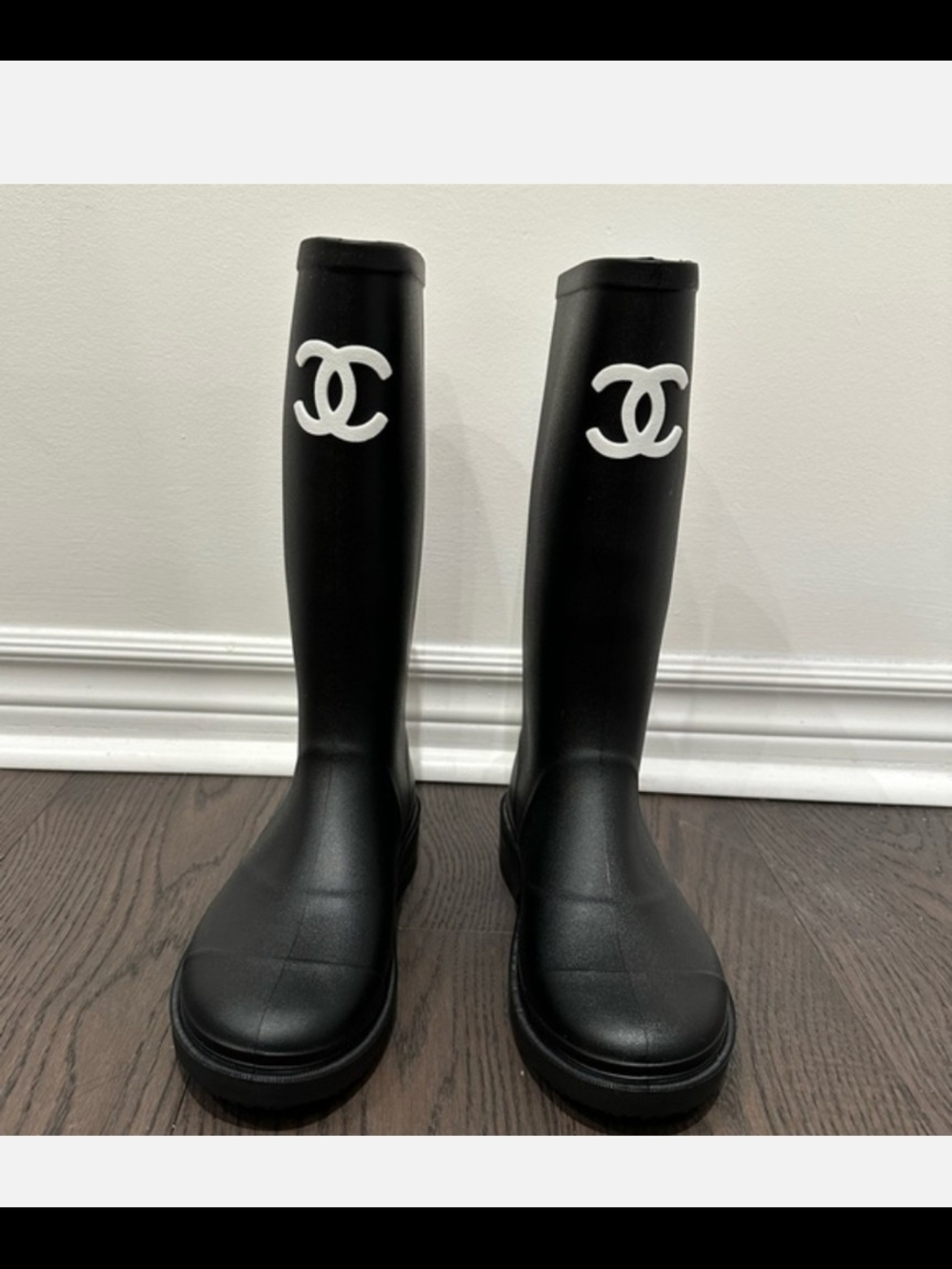 CHANEL Black RAIN BOOTS NEW